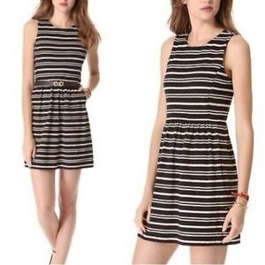 Madewell Afternoon Tea Textured Mini Dress in Black Cream Stripe Extra Small